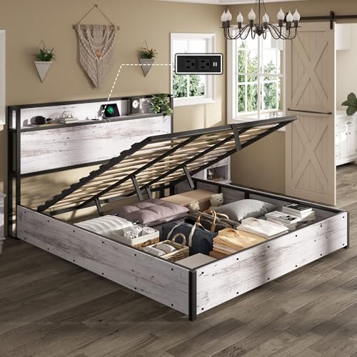 Lift Up Storage Bed with Charging Station