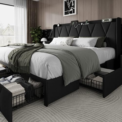 Platform Bed with Four Storage Drawers